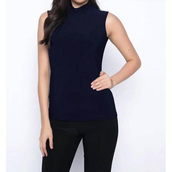 NEW FRANK LYMAN sleeveless mock neck top in midnight blue - Picture 1 of 1